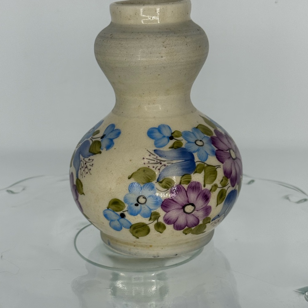Vintage Floral Ceramic Vase with Purple and Blue Flowers - Picture 4 of 7